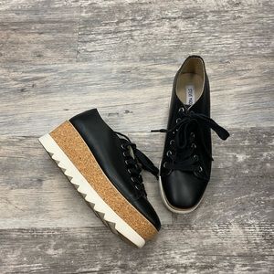 Steve Madden Platform Sneakers Black Leather Cork